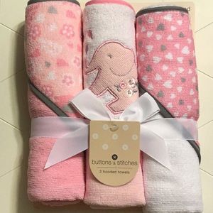 Button and Stitches - 3 Hooded Towel -NWT